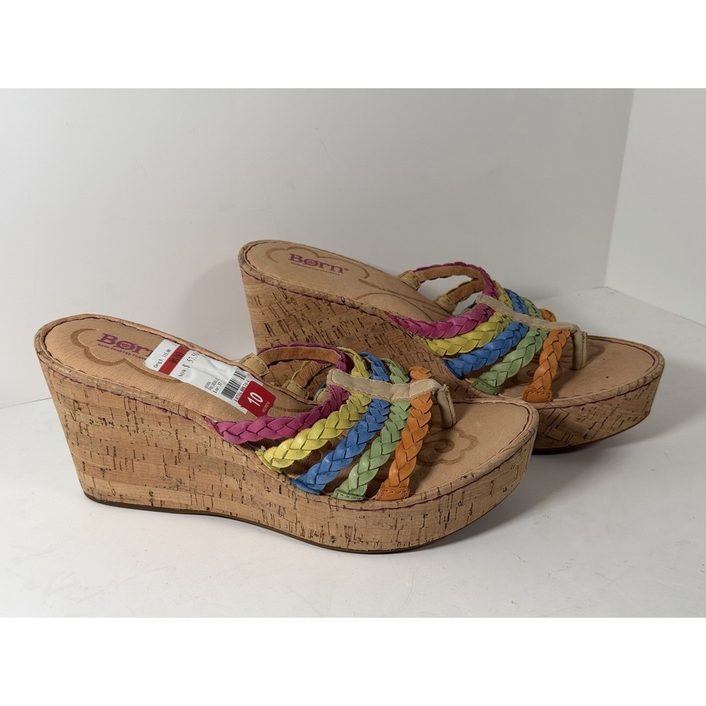 Born, Women's Palmdale Wedge Sandals, Multi Colored Braided Leather Straps, 10